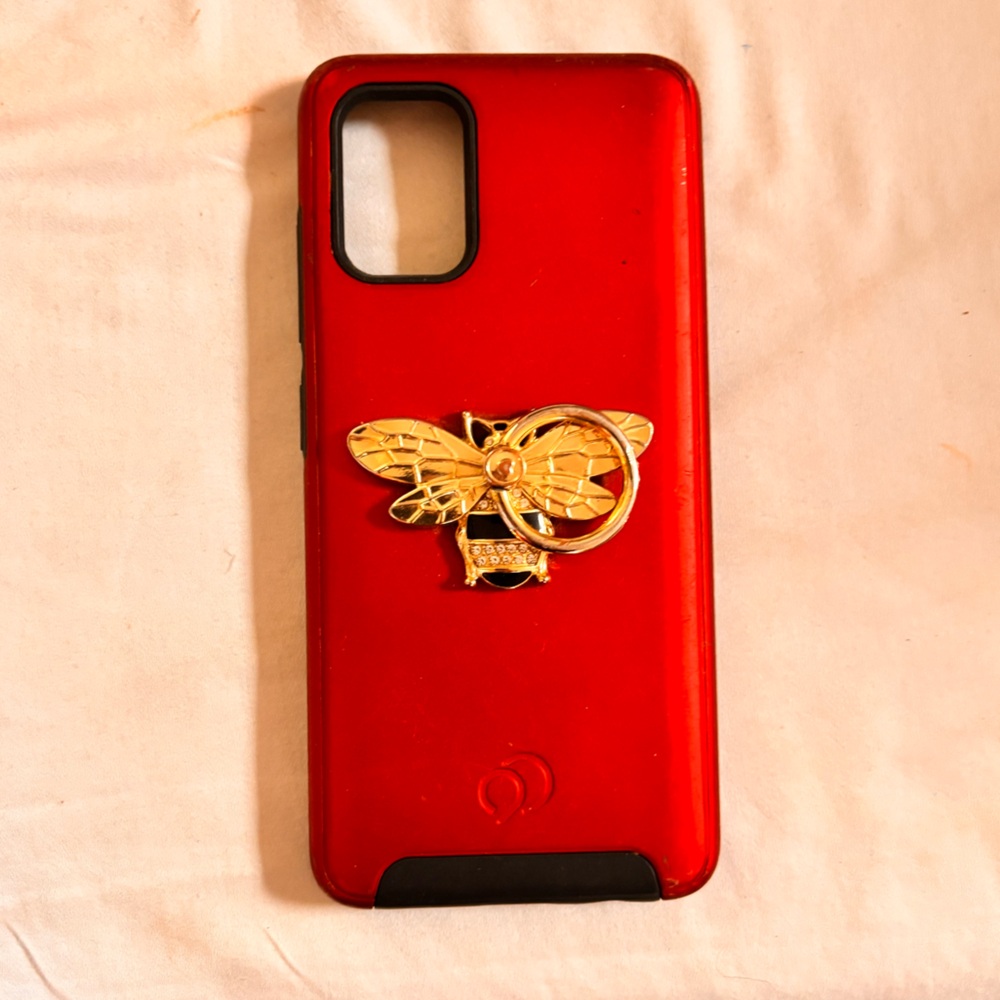 iPhone - Red Phone Case with Gold Bee Holder